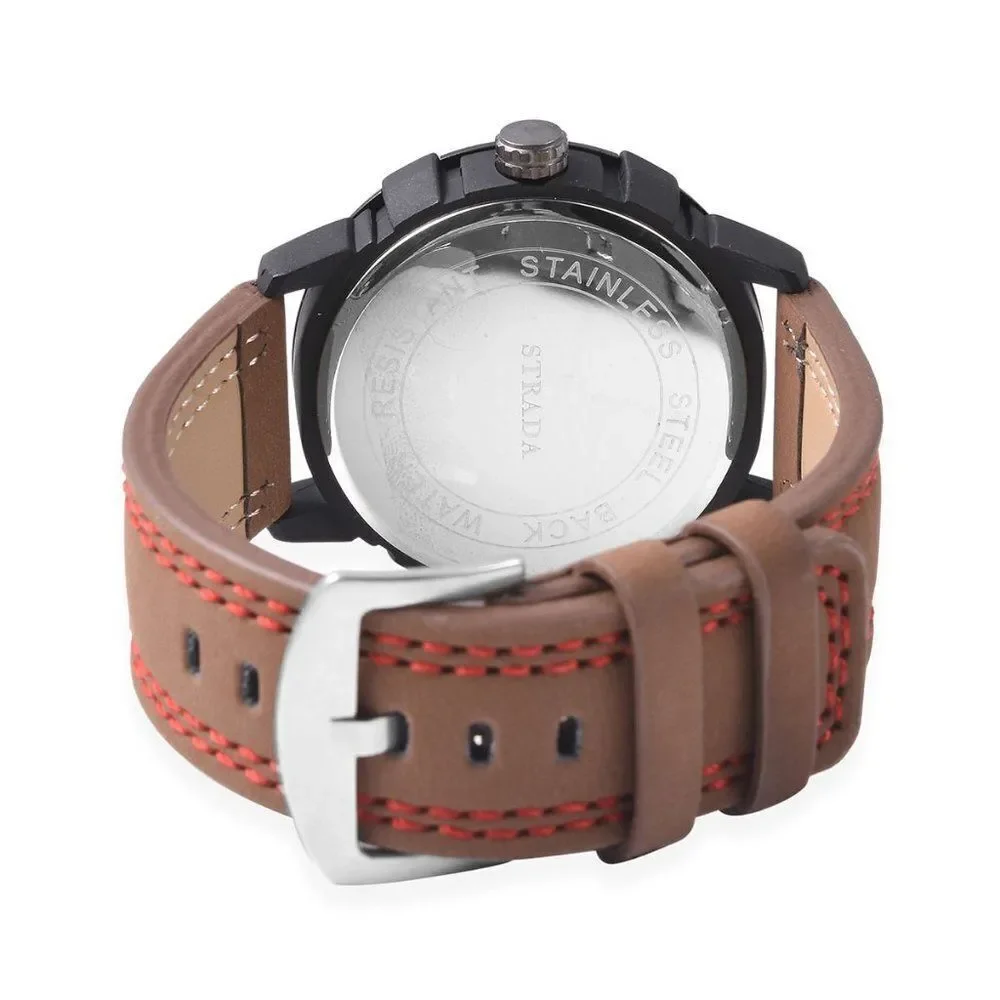 STRADA Watch Brown Faux Leather Straps